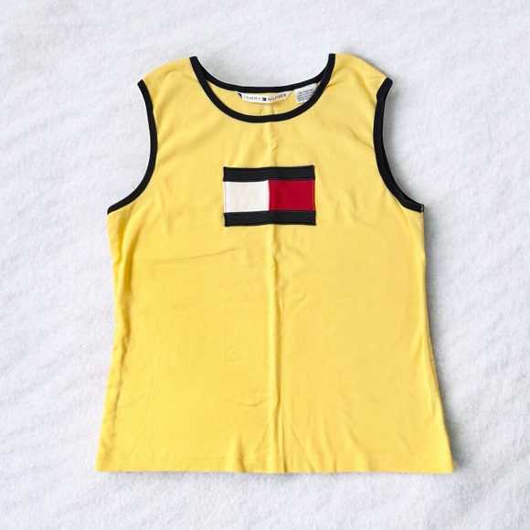 Tommy Hilfiger VINTAGE Tank Top Women’s XL Yellow Y2K Nautical Coastal Cotton - Picture 1 of 9